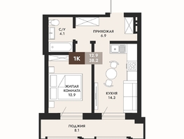 Продается 1-комнатная квартира ЖК Паскаль, секция 1, 38.2  м², 6990600 рублей
