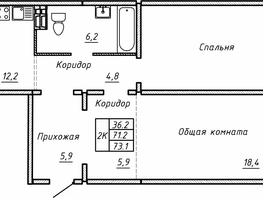 Продается 2-комнатная квартира ЖК Гренландия, Лес дом №5, 73.1  м², 7590000 рублей