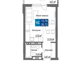 Продается 1-комнатная квартира ЖК Чкалов, дом 7, 44.16 м², 7065600 рублей