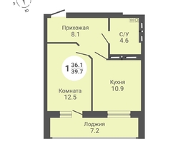 Продается 1-комнатная квартира ЖК На Петухова, дом 1, 39.7 м², 4305000 рублей