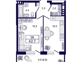 Продается 1-комнатная квартира ЖК Luna (Луна), 42.7 м², 7200000 рублей