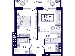 Продается 2-комнатная квартира ЖК Luna (Луна), 45.2  м², 7500000 рублей