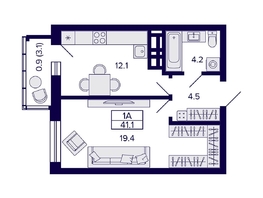 Продается 1-комнатная квартира ЖК Grando (Грандо), 41.1  м², 8700000 рублей
