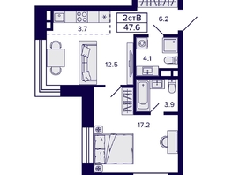 Продается 2-комнатная квартира ЖК Citatum (Цитатум), 47.6  м², 7700000 рублей