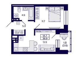 Продается 1-комнатная квартира ЖК Сподвижники, 36.9 м², 5200000 рублей