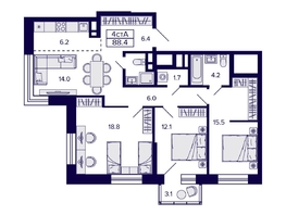 Продается 4-комнатная квартира ЖК Citatum (Цитатум), 88.4  м², 11990000 рублей