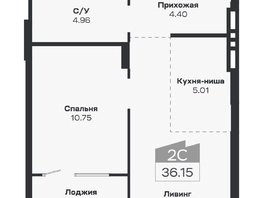 Продается 2-комнатная квартира ЖК Базилик, дом 2, 36.15  м&sup2;, 6365000 рублей