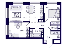 Продается 3-комнатная квартира ЖК Citatum (Цитатум), 55.4 м², 8700000 рублей
