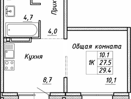 Продается 1-комнатная квартира ЖК Квартет, дом Дуэт, 29.4 м², 3750000 рублей