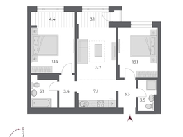 Продается 3-комнатная квартира ЖК ОСКАР, дом 2, 70.2 м², 12250000 рублей