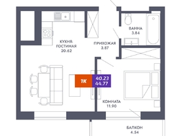 Продается 1-комнатная квартира ЖК Звезда, дом 2, 40.23 м², 7442550 рублей
