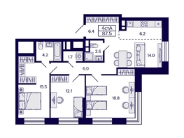 Продается 4-комнатная квартира ЖК Citatum (Цитатум), 87.5  м², 13100000 рублей
