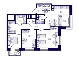 Продается 4-комнатная квартира ЖК Citatum (Цитатум), 88.4 м², 13150000 рублей