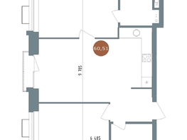 Продается 3-комнатная квартира ЖК 19/56 Кварталы Телецентра, сек 3, 60.51  м², 10210000 рублей