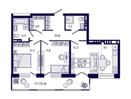 Продается 3-комнатная квартира ЖК Luna (Луна), 65.7  м², 9700000 рублей