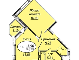Продается 1-комнатная квартира ЖК Комета - Октябрьский, б/с 1, 49.24  м², 6155000 рублей