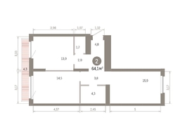 Продается 2-комнатная квартира ЖК Пшеница, 6.1, 64.08  м&sup2;, 9320000 рублей