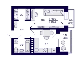 Продается 1-комнатная квартира ЖК Сподвижники, 36  м², 5900000 рублей