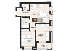 Продается 2-комнатная квартира ЖК Паскаль, секция 1, 55.5 м², 10600500 рублей