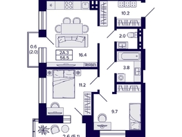 Продается 2-комнатная квартира ЖК Сподвижники, 56.5  м², 8200000 рублей