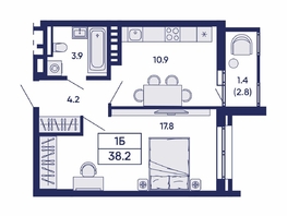 Продается 1-комнатная квартира ЖК Горизонт, дом 2, 38.2  м&sup2;, 5750000 рублей