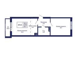 Продается 2-комнатная квартира ЖК Gorizont (Горизонт), дом 2, 45.7  м², 7200000 рублей