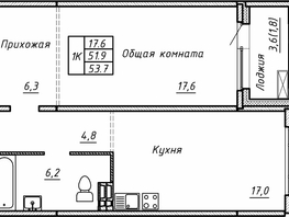 Продается 1-комнатная квартира ЖК Гренландия, Лес дом №5, 53.7  м², 6660000 рублей