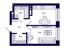 Продается 1-комнатная квартира ЖК Сподвижники, дом 1, 35.3  м&sup2;, 5900000 рублей