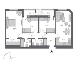 Продается 4-комнатная квартира ЖК Беринг, дом 2, 95.7 м², 14750000 рублей