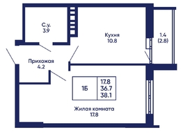 Продается 1-комнатная квартира ЖК Gorizont (Горизонт), дом 2, 38.1 м², 5850000 рублей