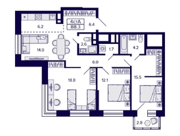 Продается 4-комнатная квартира ЖК Citatum (Цитатум), 88.3  м², 11990000 рублей