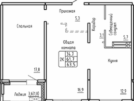 Продается 2-комнатная квартира ЖК Самоцветы, Бирюза дом 2, 63.5  м², 7390149 рублей
