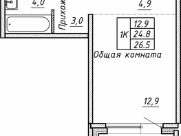 Продается 1-комнатная квартира ЖК Гренландия, Лес дом №5, 26.5  м², 3950000 рублей