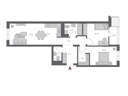 Продается 3-комнатная квартира ЖК Беринг, дом 3, 74.56  м², 12500000 рублей
