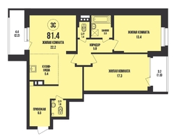 Продается 3-комнатная квартира ЖК Династия, дом 907, 81.4 м², 9000000 рублей