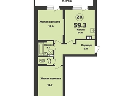 Продается 2-комнатная квартира ЖК Приозерный, дом 713 серия Life, 59.3 м², 7000000 рублей