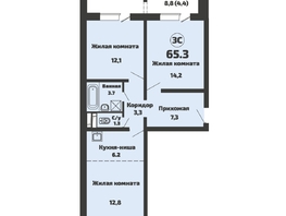 Продается 3-комнатная квартира ЖК Приозерный, дом 713 серия Life, 65.3 м², 6000000 рублей