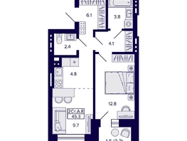 Продается 2-комнатная квартира ЖК Сподвижники, 45.3 м², 6990000 рублей