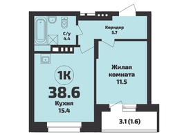 Продается 1-комнатная квартира ЖК Приозерный, дом 712 серия Life, 38.6  м², 5700000 рублей