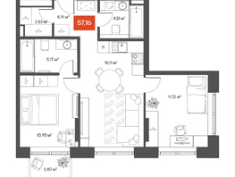 Продается 2-комнатная квартира ЖК ЩА, 56.16  м², 11150000 рублей