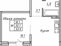 Продается 1-комнатная квартира ЖК Гренландия, Лес дом №5, 33.9  м², 4750000 рублей
