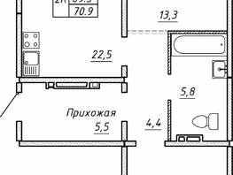 Продается 2-комнатная квартира ЖК Гренландия, Лес дом №5, 70.9  м², 7390000 рублей