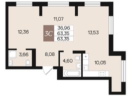 Продается 3-комнатная квартира ЖК Роза ветров, 63.35  м², 8025811 рублей