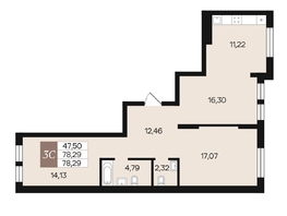 Продается 3-комнатная квартира ЖК Роза ветров, 78.29  м², 9757282 рублей