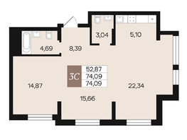 Продается 3-комнатная квартира ЖК Роза ветров, 74.09  м², 9233836 рублей