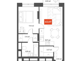 Продается 1-комнатная квартира  Квартал ЩА, 44.29  м², 8690000 рублей