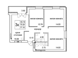 Продается 3-комнатная квартира ЖК Promenade (Променад), дом 3, 77.1  м², 9000000 рублей