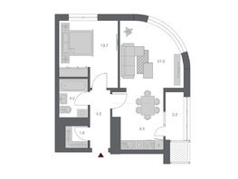 Продается 2-комнатная квартира ЖК Беринг, дом 3, 52.49  м², 10550000 рублей