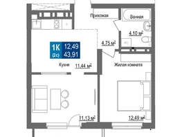 Продается 1-комнатная квартира ЖК Чкалов, дом 7, 43.91  м², 7289060 рублей