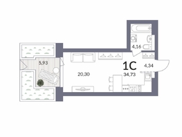 Продается Студия ЖК Горская Лагуна, корпус 2, 34.73  м², 7014000 рублей